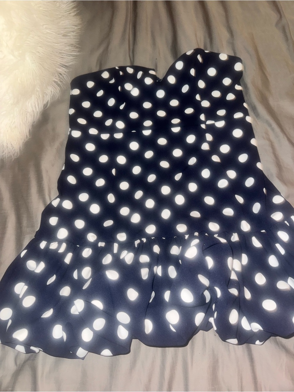 Aqua XL Navy White Polka Dot Strapless Bubble Hem Mini Dress NWT Bloomingdale’s - Picture 9 of 9